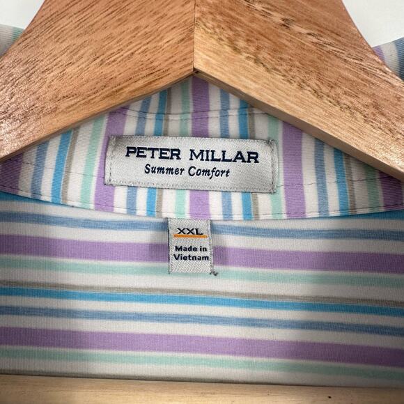 Peter Millar Southern Comfort Polo Men’s XXL Striped Golf Athletic Purple Blue - Picture 8 of 10